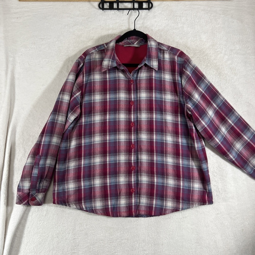 Riders by Lee Womens Fleece Lined Flannel Long Sleeve Shirt Size XL Pink Purple